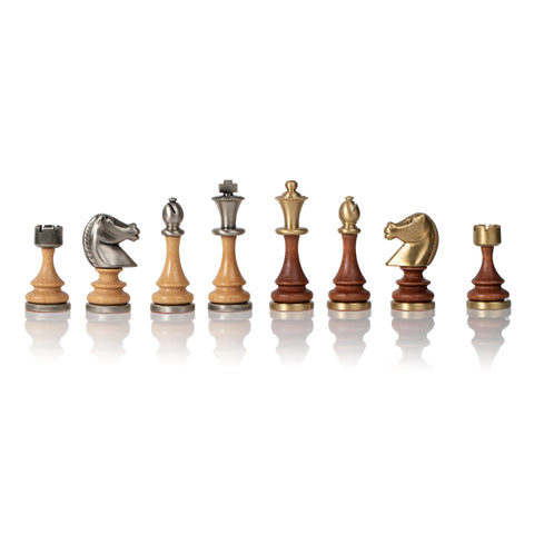 Metal/Wood Chess Set with Beautiful Rare wood Chess Board/Box