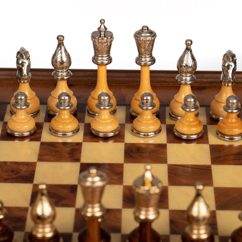 Metal/Wood Chess Set with Briar ELM Wood Chessboard with Drawer