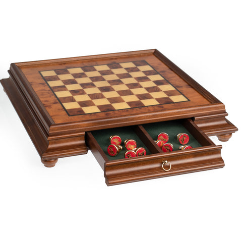 Metal/Wood Chess Set with Briar ELM Wood Chessboard with Drawer