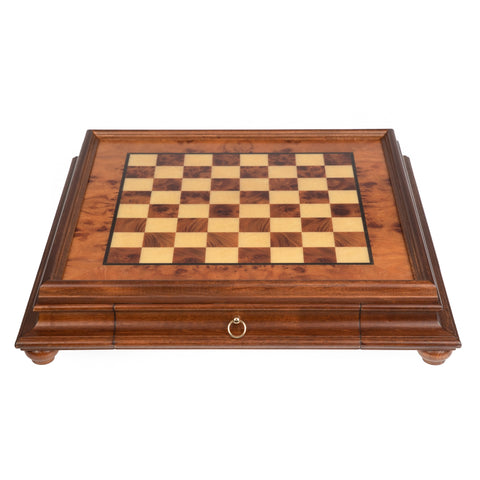 Metal/Wood Chess Set with Briar ELM Wood Chessboard with Drawer