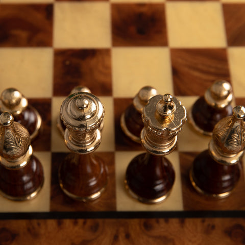 Metal/Wood Chess Set with Briar ELM Wood Chessboard with Drawer