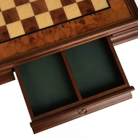 Metal/Wood Chess Set with Briar ELM Wood Chessboard with Drawer