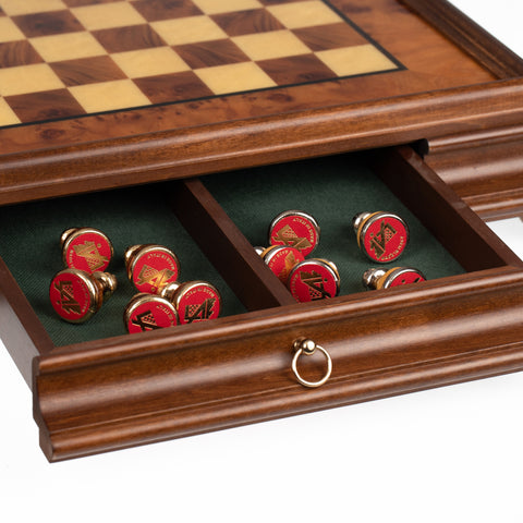 Metal/Wood Chess Set with Briar ELM Wood Chessboard with Drawer