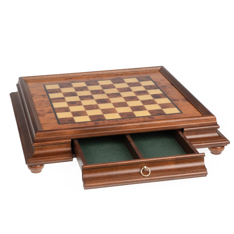 Metal/Wood Chess Set with Briar ELM Wood Chessboard with Drawer