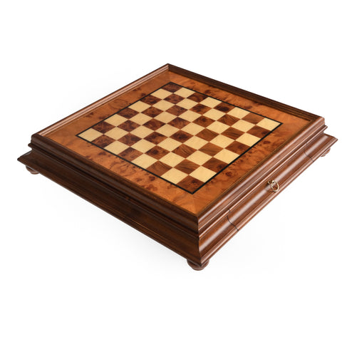 Metal/Wood Chess Set with Briar ELM Wood Chessboard with Drawer