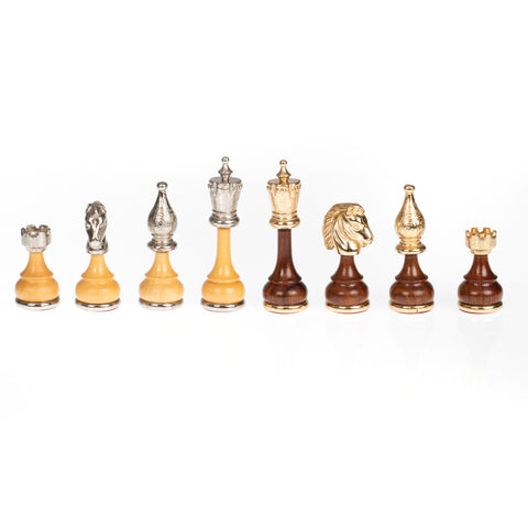 Metal/Wood Chess Set with Briar ELM Wood Chessboard with Drawer