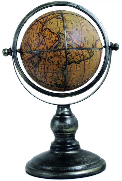 Faux Leather & Metal Globe with Classic Map, 42cm Italian Desk Decor