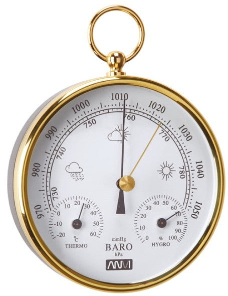 Miniature weather station 110 mm in brass frame: barometer hygrometer thermometer - 27.6250