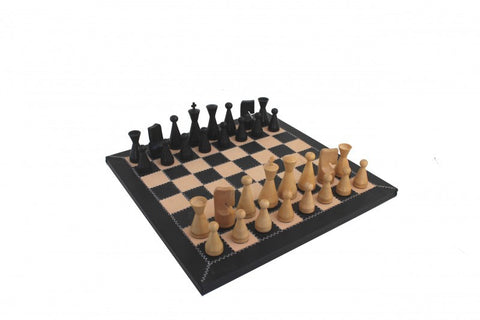 Modern Wooden Chess with Handmade Natural Leather Board