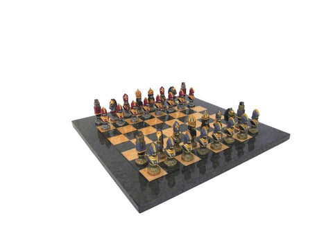 MONCADA II: Metal Chess Men Set + Briar Erable Wood Gameboard