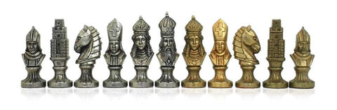 MONCADA: Metal Chess Men Set + Alabaster and Wood Gameboard