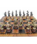 MARY STUART SET: Metal/Wood Chess with Leatherette Chessboard in Globe Finish