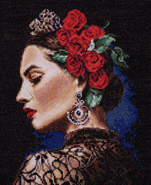 Muse Cross Stitch Kit, LetiStitch Embroidery Set, 25 x 20 cm, Zweigart Aida 16ct, Anchor Cotton Threads, 20,320 Stitches