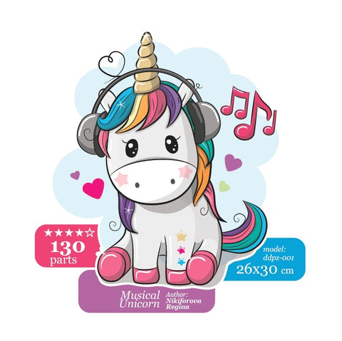 Musical unicorn - unique WOODEN puzzle 130 pcs