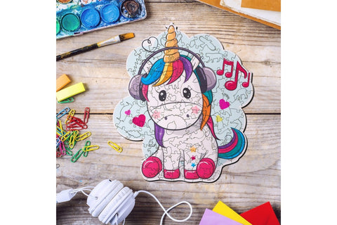 Musical unicorn - unique WOODEN puzzle 130 pcs