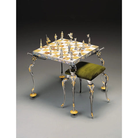 24K Gold-Plated Bronze Chess Set with Onyx Table
