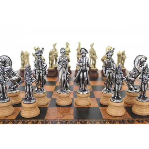 NAPOLEON Chess Set from Metal & Wood with Chessboard in Globe Finish