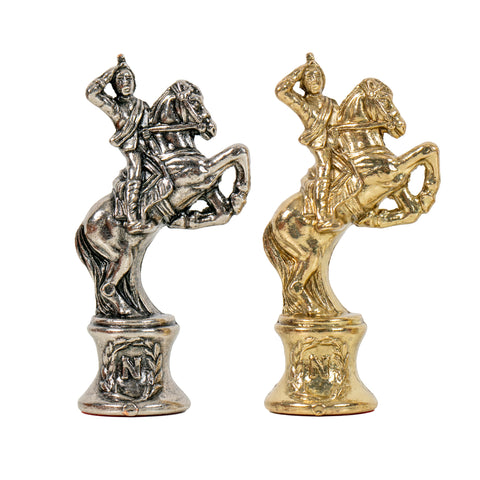 NAPOLEON CHESS: Metal Chess Pieces with Brown/Black Leatherette Chessboard