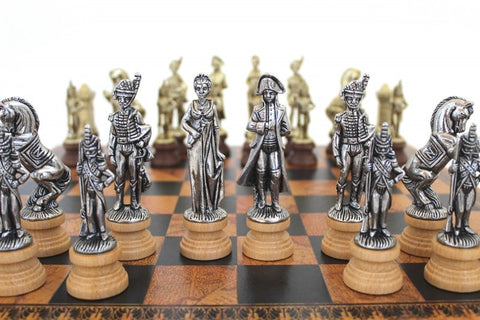 NAPOLEON Chess Set from Metal & Wood with Chessboard in Globe Finish