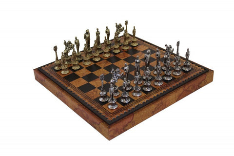 NAPOLEON CHESS SET: Metal Pieces with Leatherette Chessboard Box