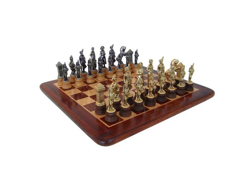 NAPOLEON II: Metal Chess Set with Beautiful Rosewood and Maple Chessboard