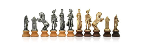 NAPOLEON II: Metal Chess Set with Beautiful Rosewood and Maple Chessboard