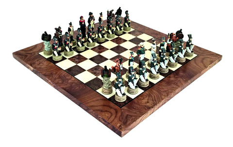 Napoleon In Russia: Handpainted Chess Set with Briar Elm Wood Chessboard