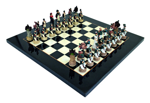 NAPOLEON IN RUSSIA: Handpainted Chess Set with Briar Erable Wood Chessboard