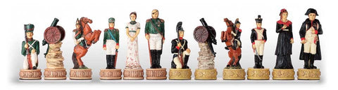 NAPOLEON IN RUSSIA: Handpainted Chess Set with Briar Erable Wood Chessboard