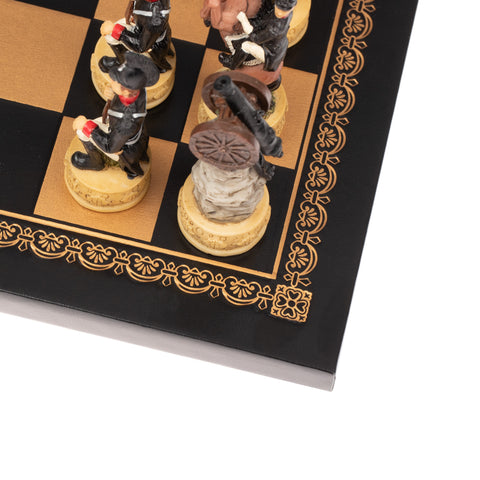 NAPOLEON IN RUSSIA: Handpainted Chess Set with Leatherette Chessboard