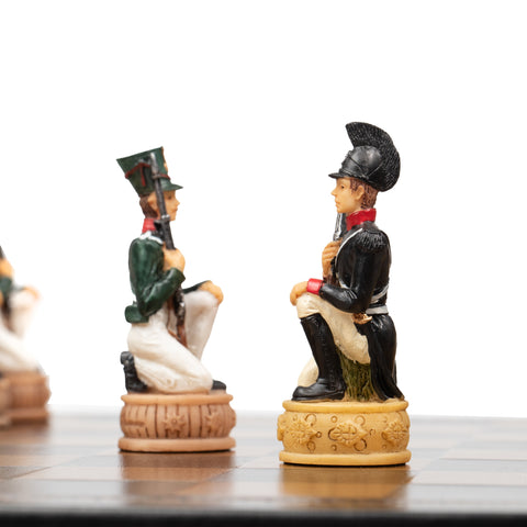 NAPOLEON IN RUSSIA: Handpainted Chess Set with Leatherette Chessboard