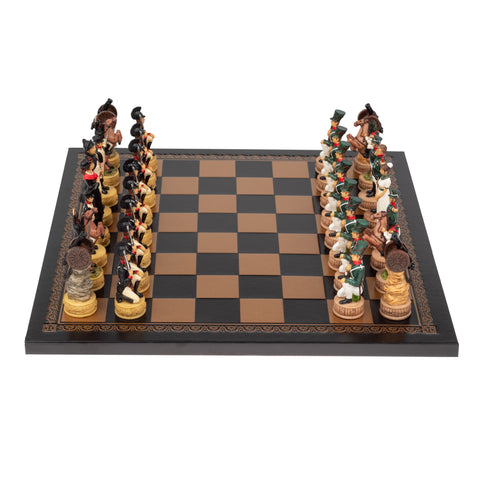 NAPOLEON IN RUSSIA: Handpainted Chess Set with Leatherette Chessboard