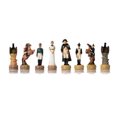 NAPOLEON IN RUSSIA: Handpainted Chess Set with Leatherette Chessboard