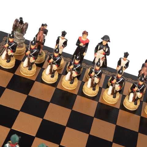 NAPOLEON IN RUSSIA: Handpainted Chess Set with Leatherette Chessboard