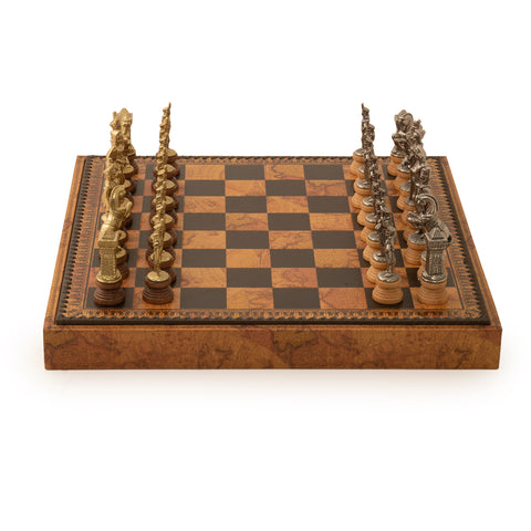 NAPOLEON SET: Metal & Wood Chess Pieces with Leatherette Chessboard/Box