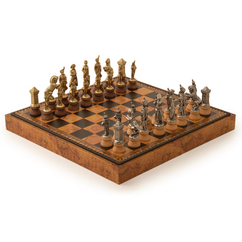 NAPOLEON SET: Metal & Wood Chess Pieces with Leatherette Chessboard/Box