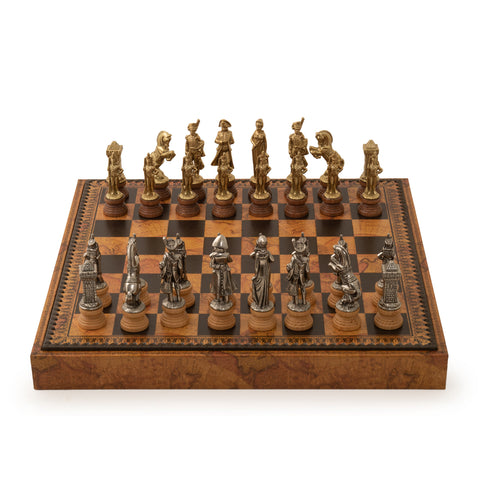 NAPOLEON SET: Metal & Wood Chess Pieces with Leatherette Chessboard/Box