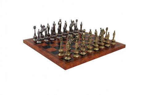 NAPOLEONE: Metal Chess Pieces with Brown/Black Leatherette Chessboard