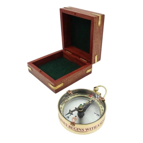 Brass Compass Map Reader in Wooden Box NC1087