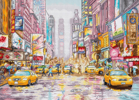 New York Times Square Cross Stitch Kit, 38 x 27 cm, LetiStitch, Zweigart Aida 16ct, Luca-S Cotton Threads
