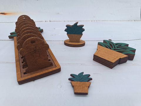 Wooden Thread Spool Organizer, 10-Spool Sewing Thread Holder, Kind Fox by Wizardi, Plywood, 8 x 17.7 cm, Succulent KF016/3