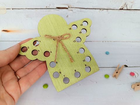 Wooden Desk Organizer with Green Angel Motif, Kind Fox by Wizardi, 3 mm Plywood, 12.5 × 13.5 cm