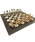 Metal Oriental Chess Pieces with Green Erable Wood Chessboard
