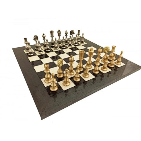 Metal Oriental Chess Pieces with Green Erable Wood Chessboard