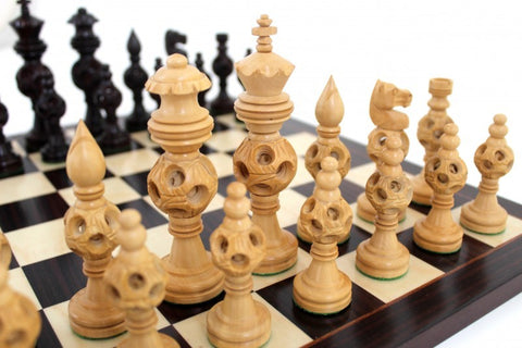 Oriental Hand Carved Wooden Chess Pieces with Real Wood Chessboard