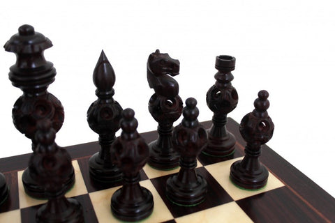 Oriental Hand Carved Wooden Chess Pieces with Real Wood Chessboard