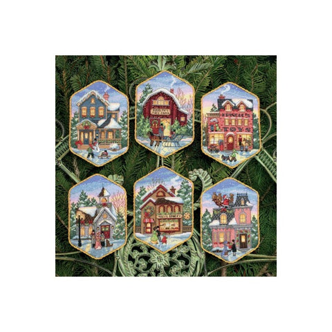 Ornaments Christmas Village (10 x 13 cm, 6 pcs.) - Cross Stitch Kit by DIMENSIONS