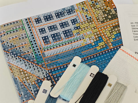 Cross Stitch Kit, Seaside Beach Scene, 16 Count Zweigart Aida, 33 Colors, AVA Stitch, 23.81 x 23.18 cm