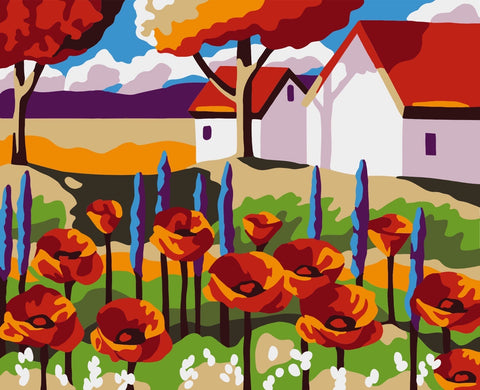 Paint by number kit: Garden with poppies 16.5x13 cm MINI029