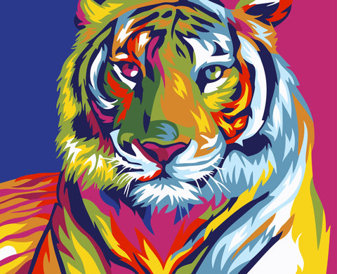 Paint by number kit: Rainbow Tiger 16.5x13 cm MINI010